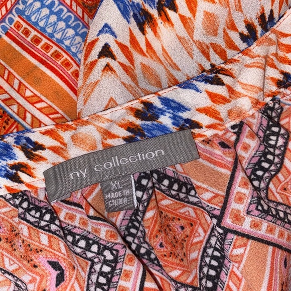 NY Collection Long Sleeve Blouse Faux Front Button Closure & Front Hem Tie SZ XL - Picture 6 of 7